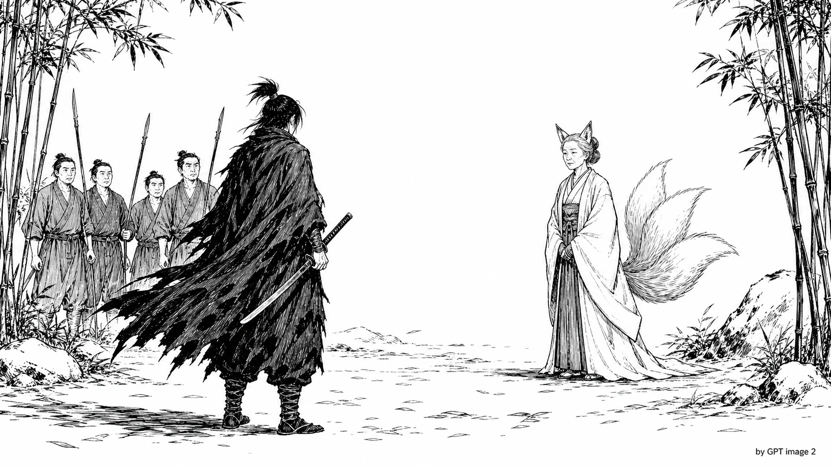 Standoff with the fox mother in a bamboo clearing