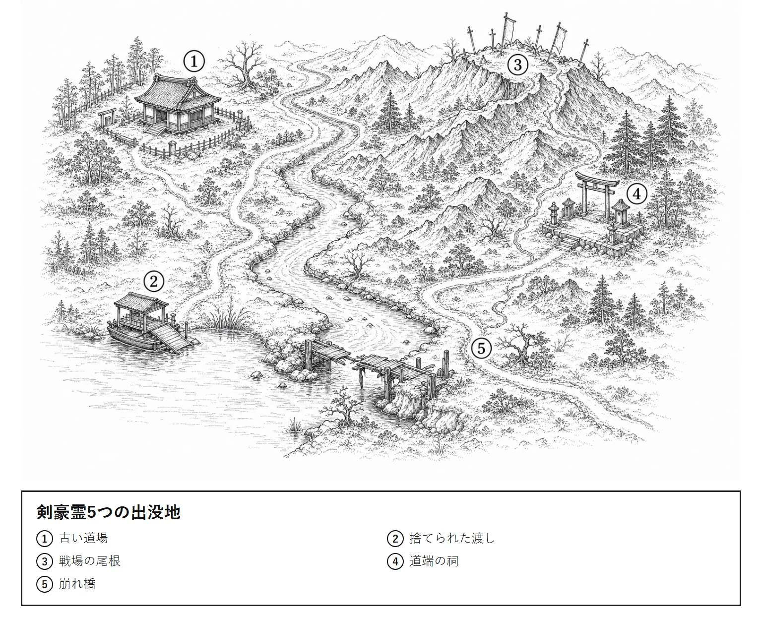 剣豪霊5つの出没地