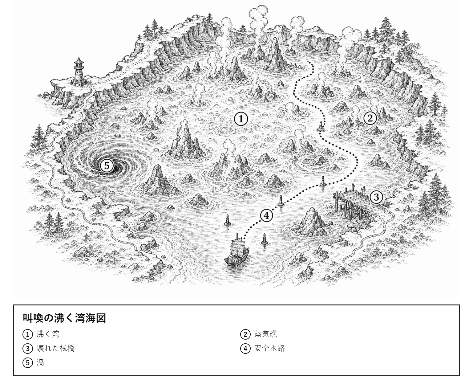 叫喚の沸く湾海図