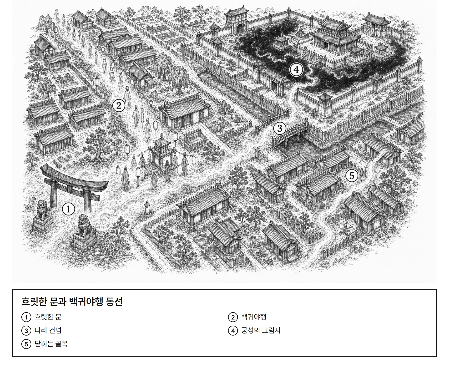 흐릿한 문과 백귀야행 동선